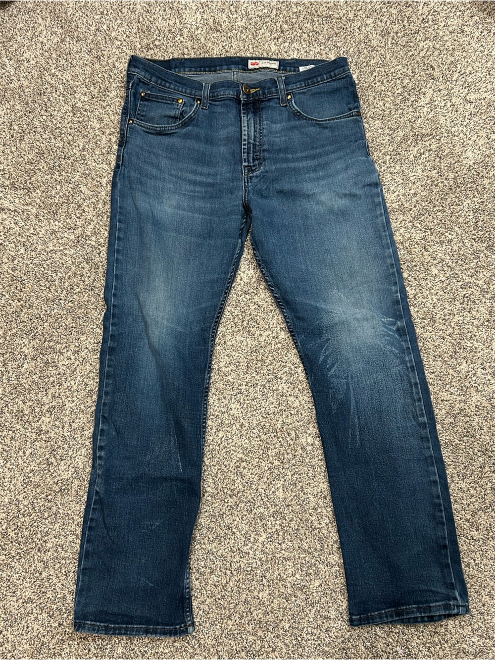 Wrangler Slim Straight Men's Dark Blue Jeans 34 x 30 - Distressed